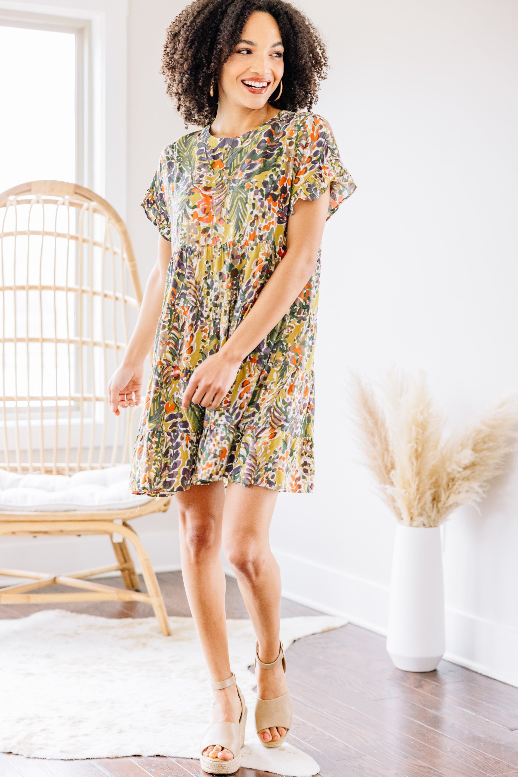 Just You Wait Light Moss Green Babydoll Dress