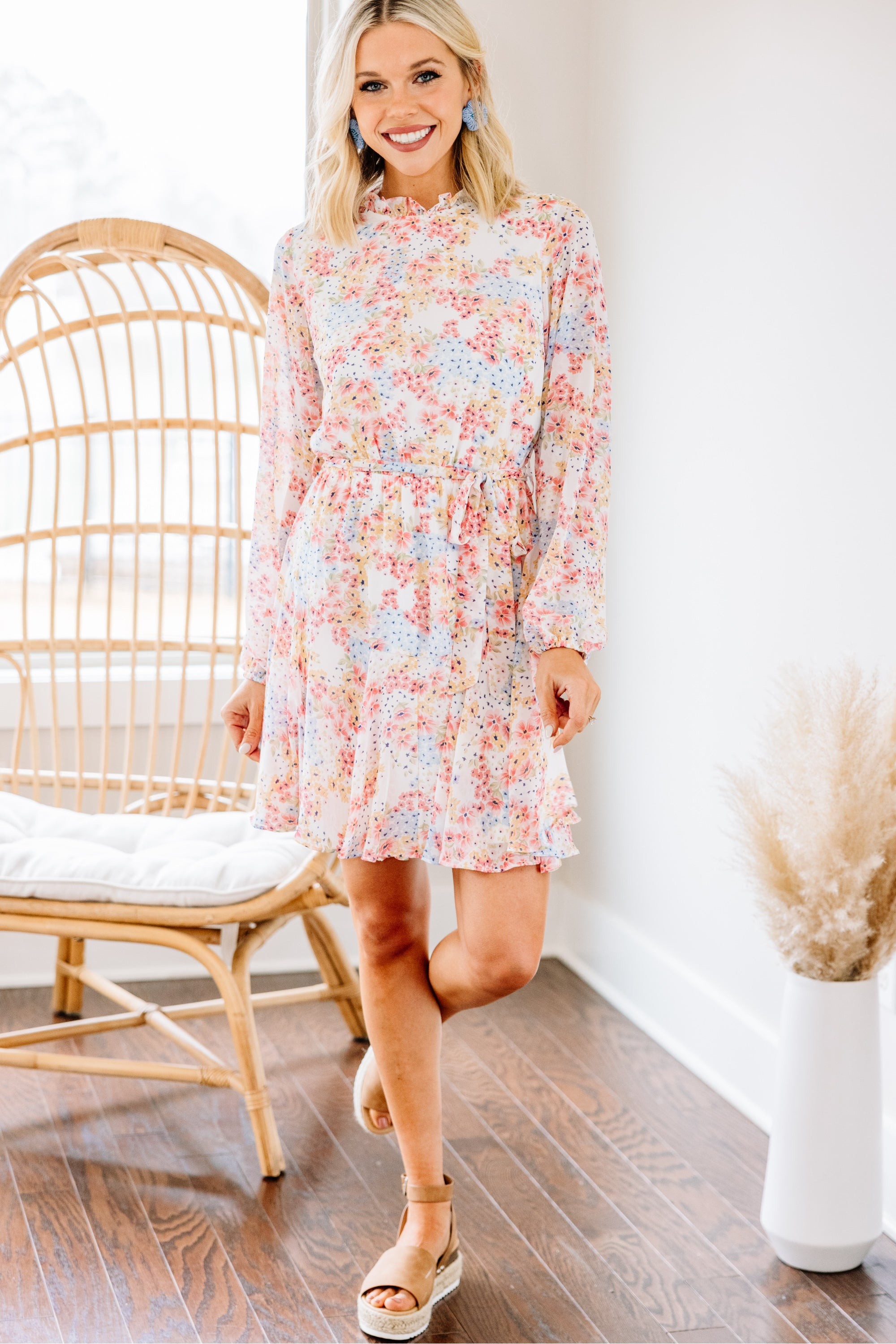 Right On Time Off White Ditsy Floral Dress