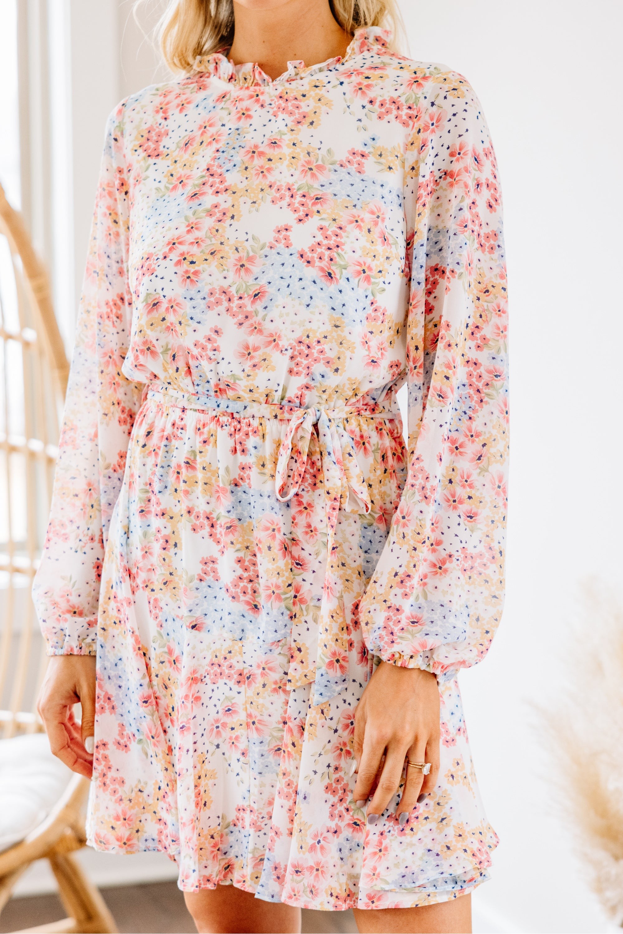Right On Time Off White Ditsy Floral Dress
